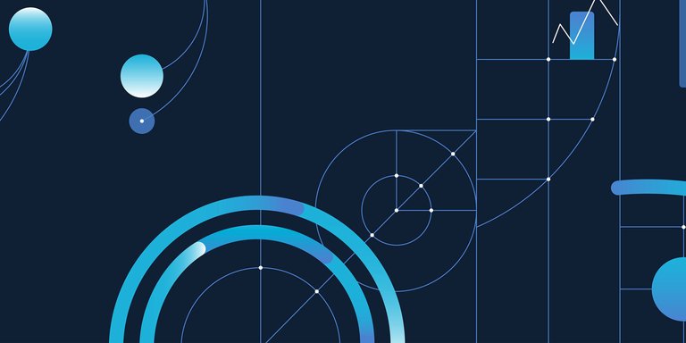 Knowledge Center Abstract graphic with blue circles, lines, and geometric shapes on a dark background.