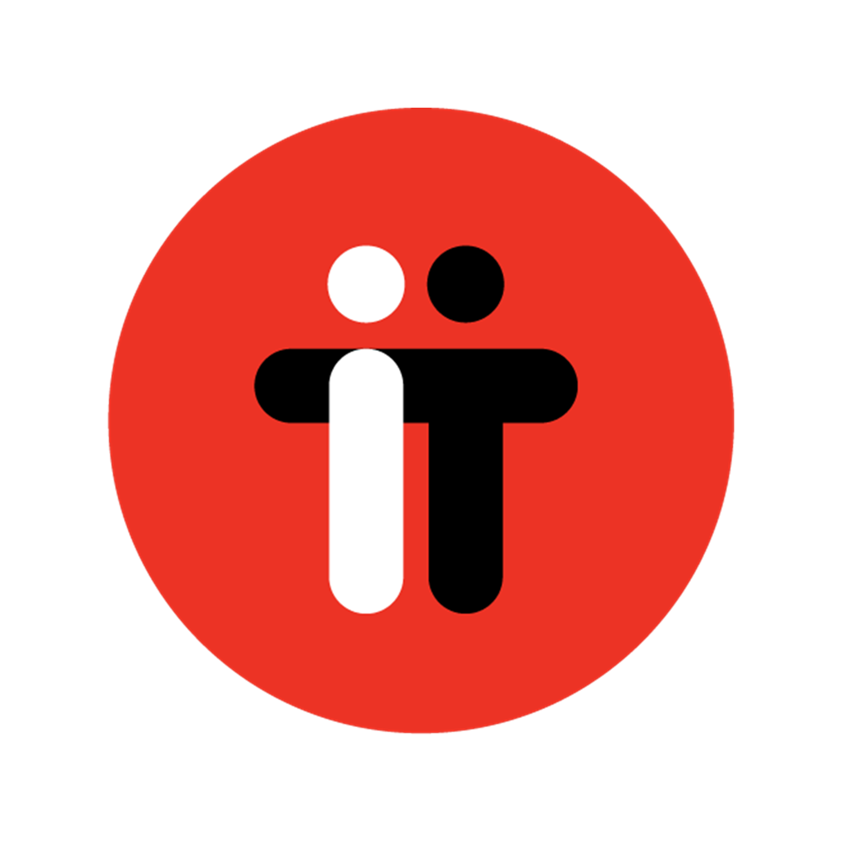 iTOO A red circle featuring two abstract figures, one white and one black, embracing each other.