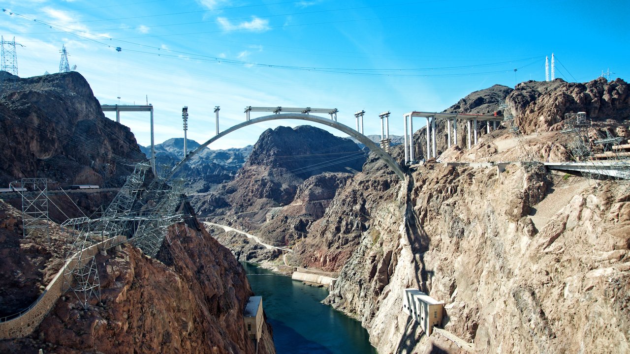 Infrastructure Risk Profiler Hoover Dam and the Hoover Dam Bypass Bridge during construction